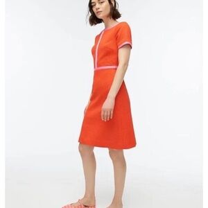 J Crew  Matelasse Retro Chic Textured Piping A-Line Dress 10 Coral Pink Zip